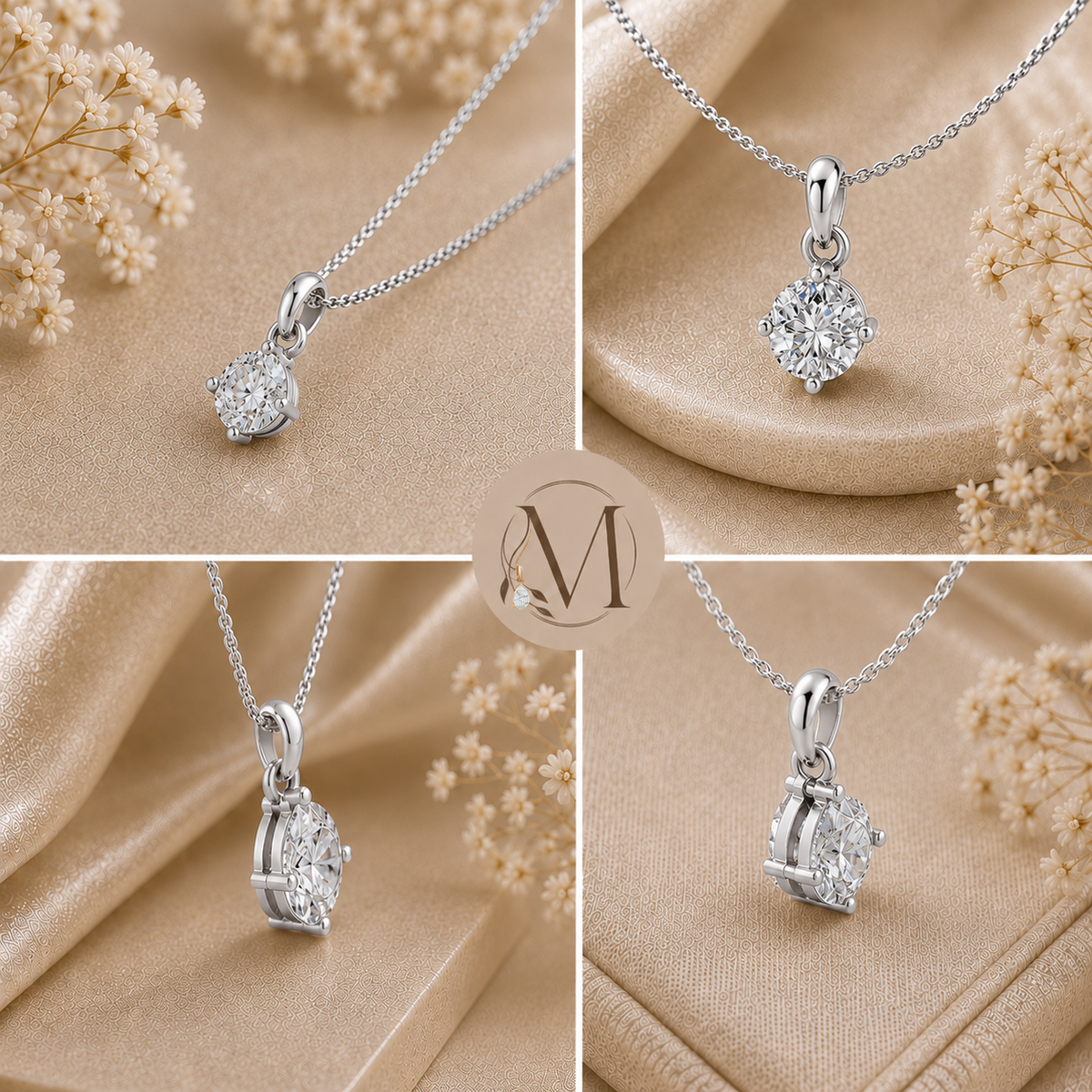 Starlight Solitaire Rhodium plated Pendant 925 Sterling Silver Necklace