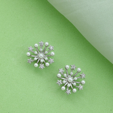 MAIRA Shooting Star Pearl & Swiss Zirconia 925 Sterling Silver Earrings for Women / Girls