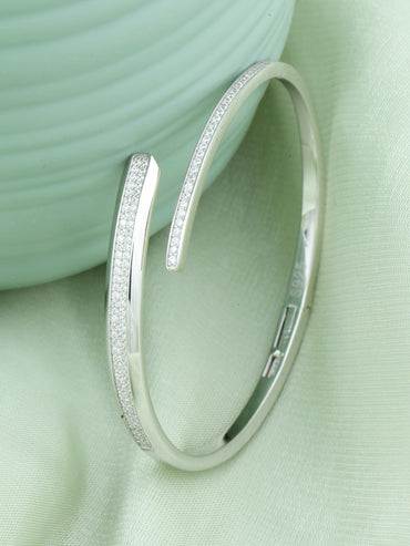 MAIRA Stylish 925 Sterling Silver Cross Kada Bracelet with Swiss Zirconia Jewellery