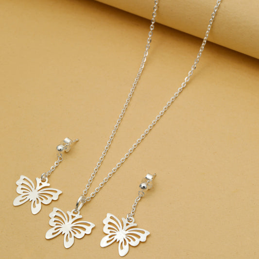 MAIRA 925 Sterling Silver Butterfly Design Valentine Necklace with Earrings Set for Girls / Women
