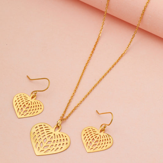 MAIRA 925 Sterling Silver 18KGold Plated Heart shape Valentine Necklace with Earrings Set for Girls / Women