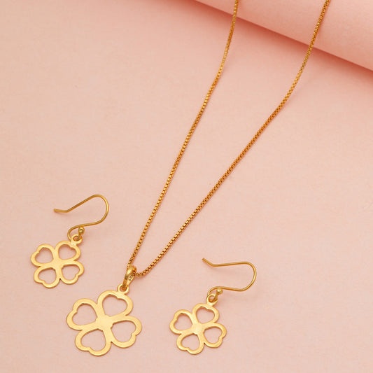 MAIRA 925 Sterling Silver 18KGold Plated Flower Design Valentine Necklace with Earrings Set for Girls / Women