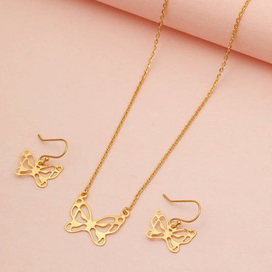 MAIRA 925 Sterling Silver 18KGold Plated Butterfly Design Valentine Necklace with Earrings Set for Girls / Women