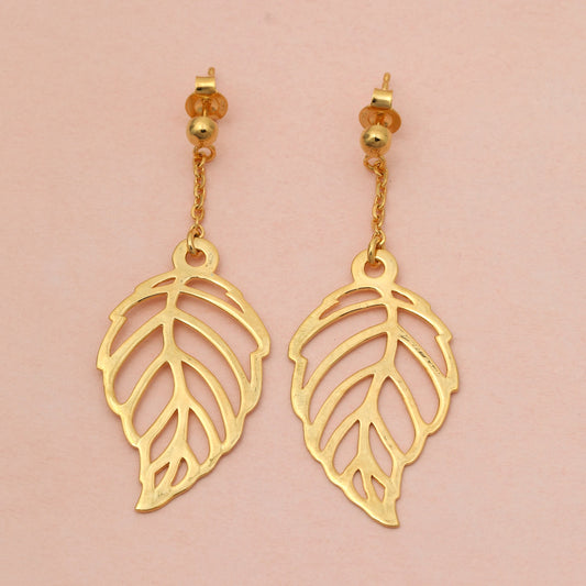 MAIRA Sterling Silver Leaf Drop 18K Gold Plated Dailywear Earrings for Women / Valentine Gift