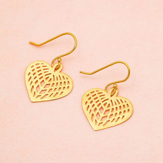 MAIRA Caged Heart Hoop 18k Gold Plated 925 Sterling Silver Valentine Gift Earrings Set for Women / Girls