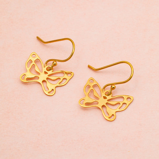 MAIRA 925 Sterling Silver Butterfly 18K Gold Plated Dailywear Hoop Earrings for Women / Valentine Gift