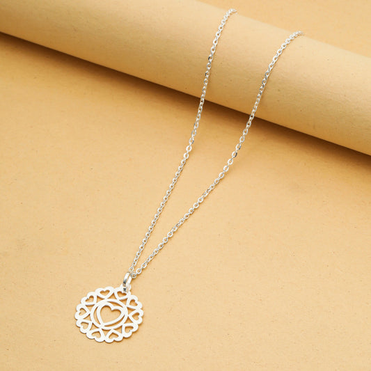 MAIRA Circular Valentine Heart 925 Sterling Silver Rhodium Plated Pendant Chain Necklace Jewellery / Gift for Girls & Women