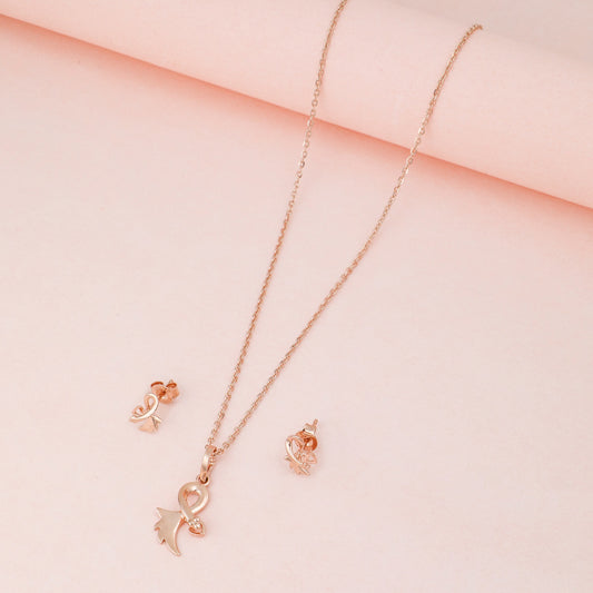 MAIRA 925 Sterling Silver Rose Gold Valentine Necklace With Earrings for Girls / Women