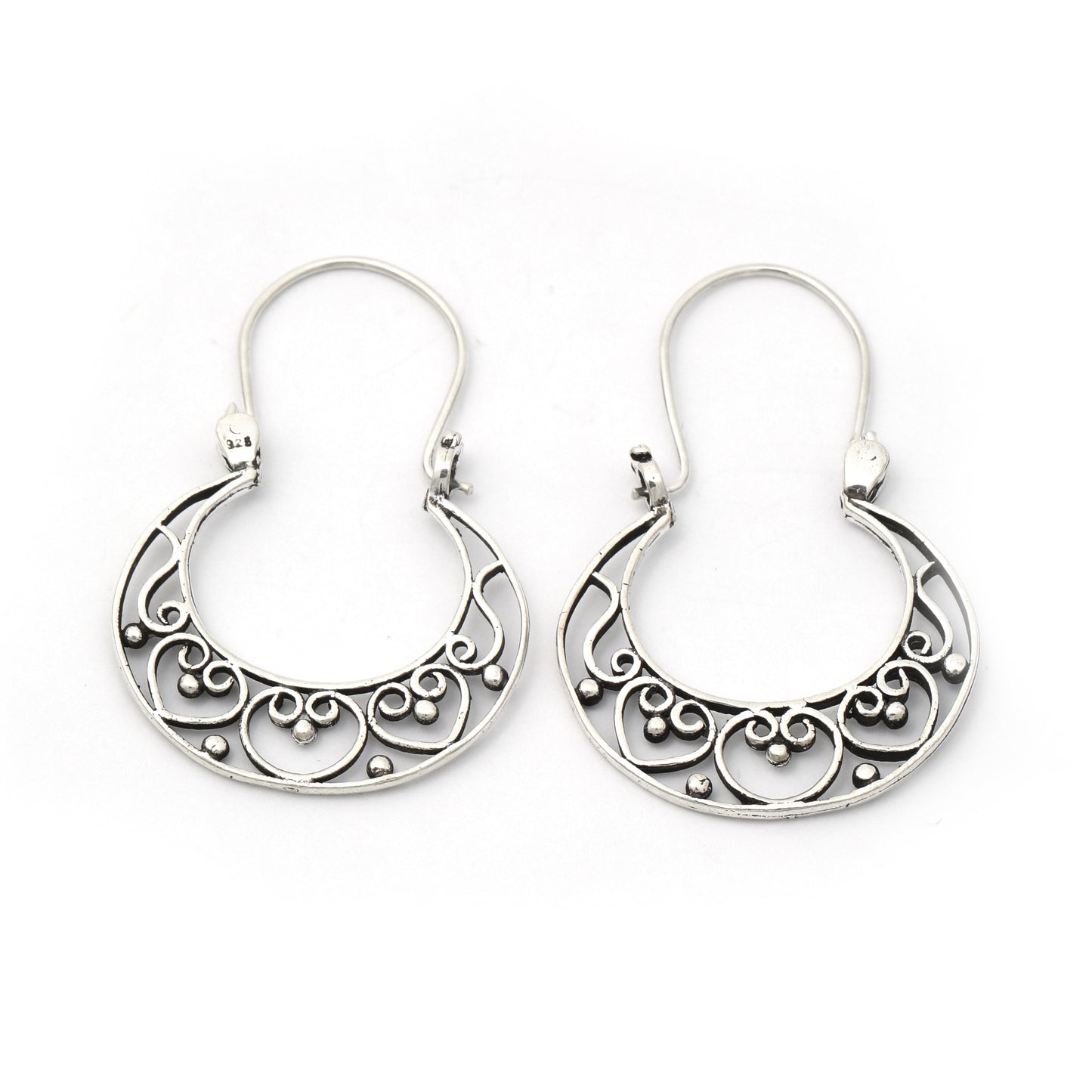 MAIRA Antique Dailywear Sterling Silver Chandbali Hoop Earrings Set for Women / Girls