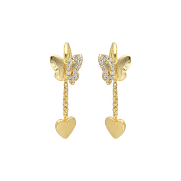 MAIRA 18 k Gold Plated Butterfly with Heart Drop & Long Chain 925 Sterling Silver Dangle Earrings for Women / Valentine Gifts
