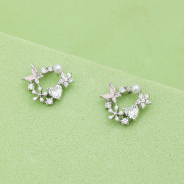 MAIRA Made with Pearl Enamel Floral Butterfly 925 Sterling Silver Earrings Set / Gift for Women