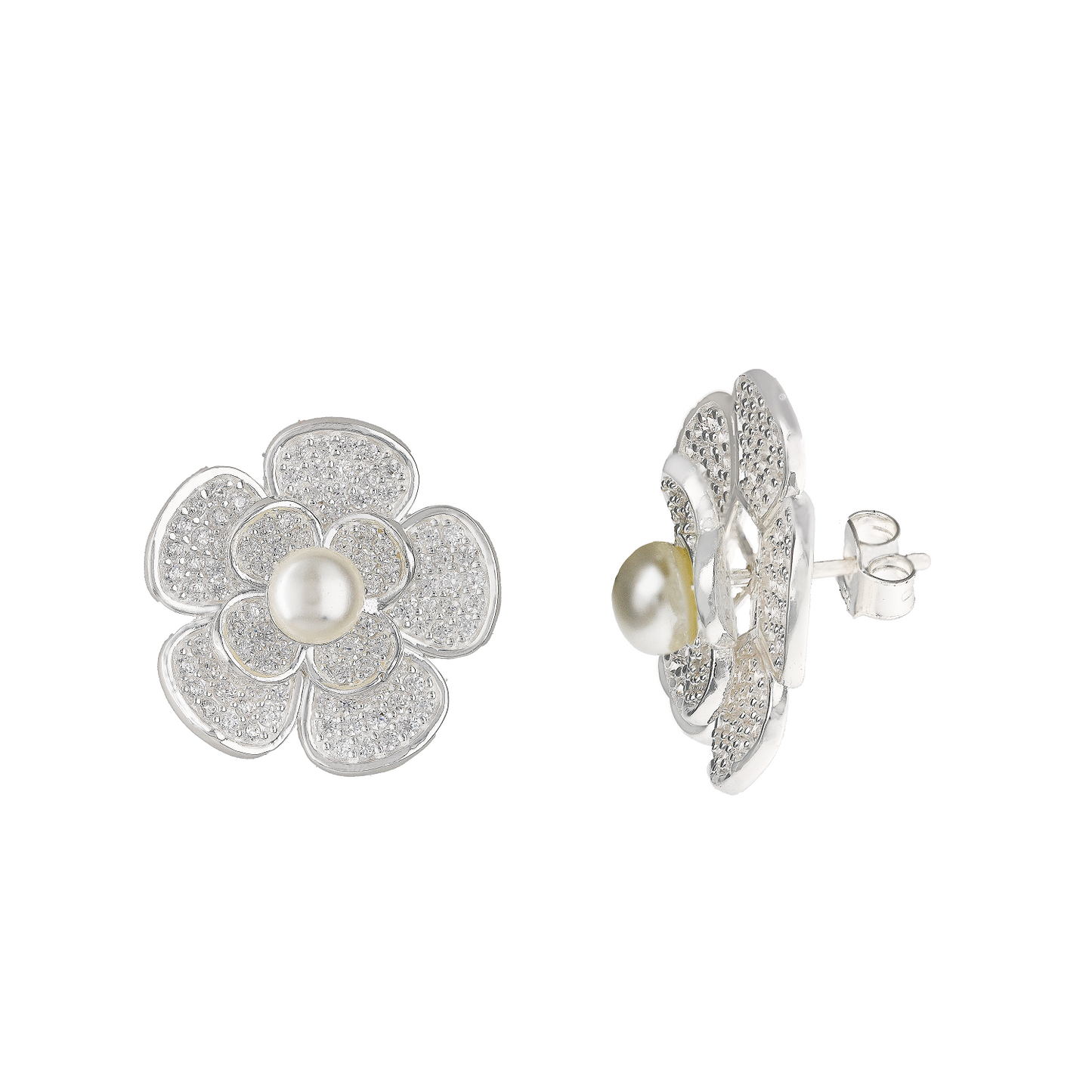MAIRA 925 Sterling Silver Floral Pearl Earrings For Women/ Girls