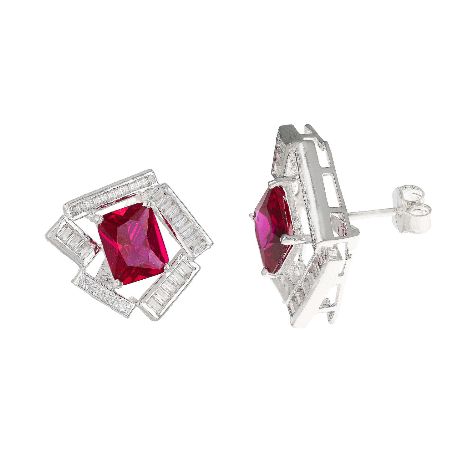 Maira 925 Sterling Silver Ruby Earrings For Women/ Girls