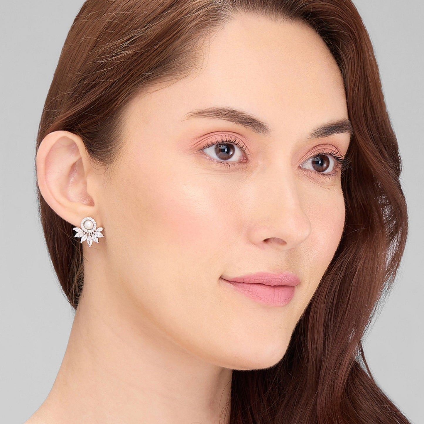 MAIRA made with Pearl Marquise Swiss Zirconia Floral 92.5 Sterling Silver Valentine Earrings Set for Women / Girls