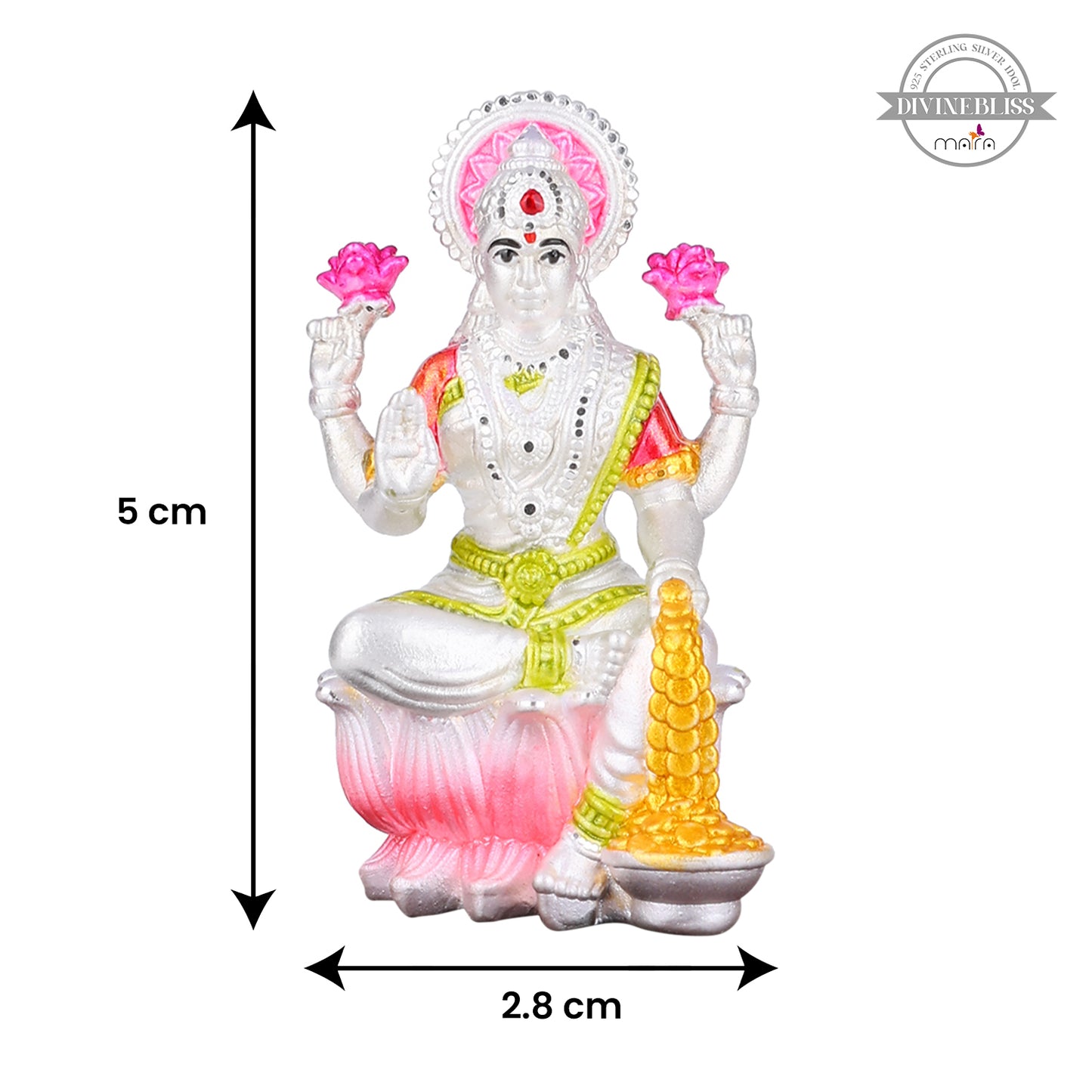 MAIRA 925 Sterling Silver Goddess Lakshmi Idol for Pooja Room & Car Dashboard | Gift for Family & Friends | 925 Stamp & Authenticity Certificate