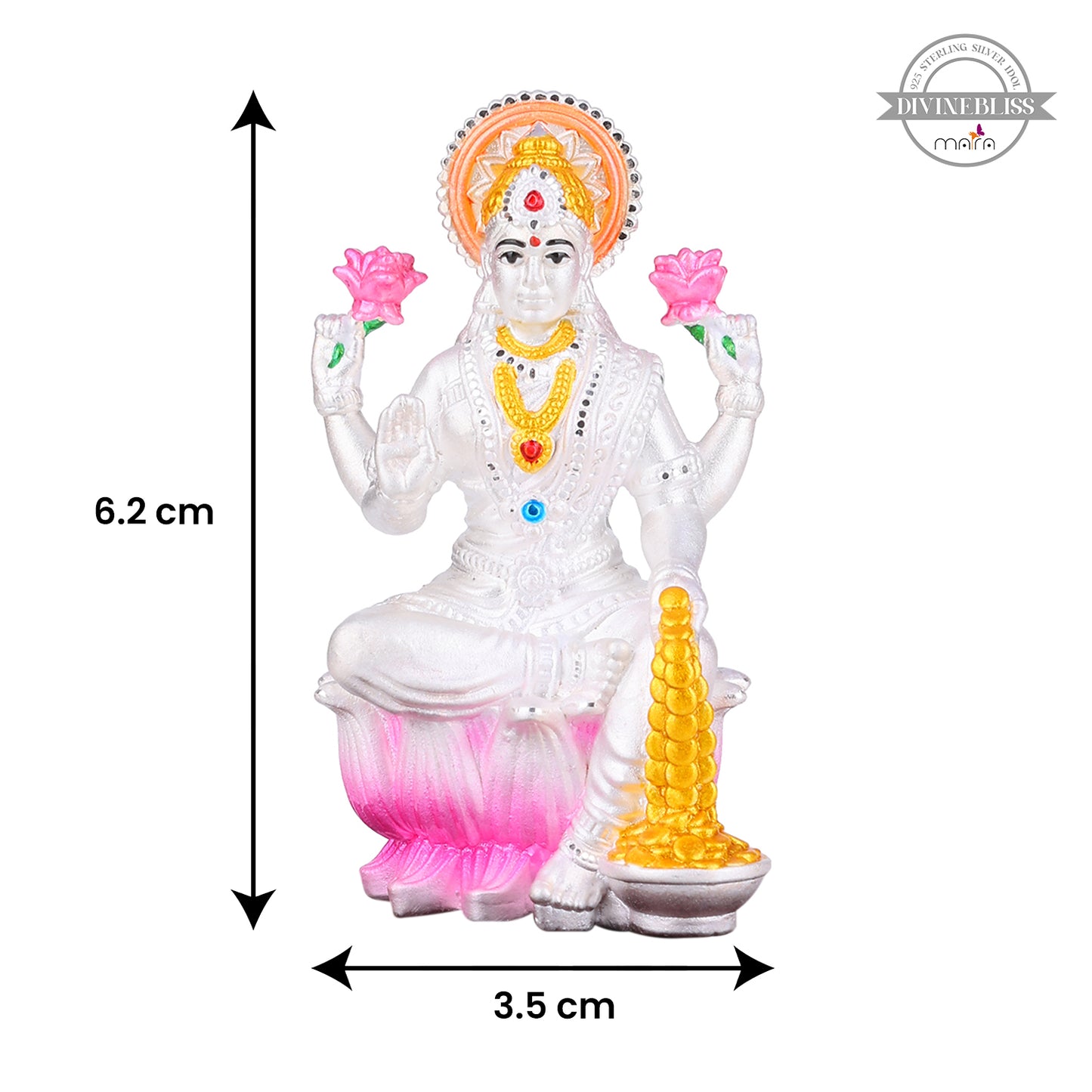 MAIRA 925 Sterling Silver Goddess Lakshmi Idol for Pooja Room | Gift for Family & Friends | 925 Stamp & Authenticity Certificate