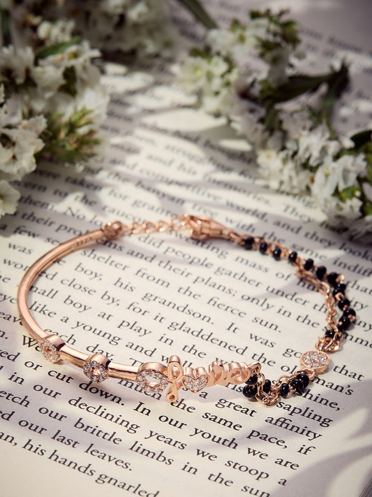 MAIRA 925 Sterling Silver Rose Gold Semi Kada Love Mangalsutra Bracelet Jewellery / Gift ForWomen