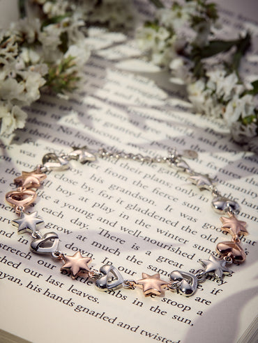 MAIRA 925 Sterling Silver 2 Tone RoseGold Star & Valentine Heart Bracelet Jewellery / Gift for Women