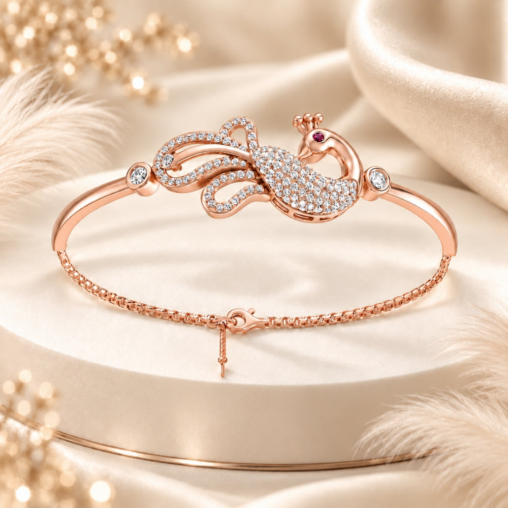 Mayura Grace Rose Gold 925 Sterling Silver Peacock Bracelet