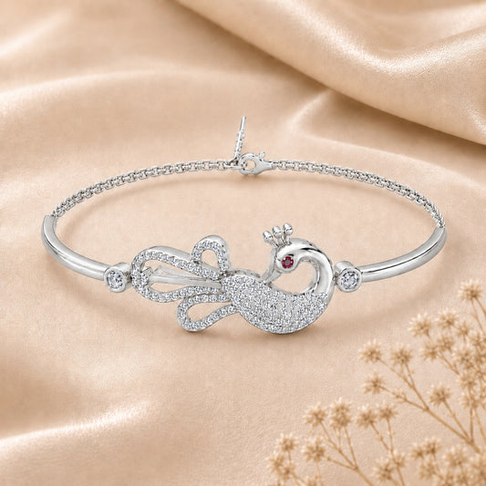 Mayura Grace Pure Rhodium 925 Sterling Silver Peacock Bracelet