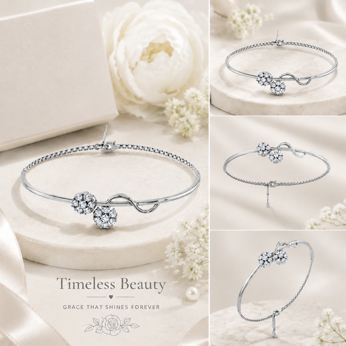 Blossom Duet Rhodium Plated 925 Sterling Silver Bracelet