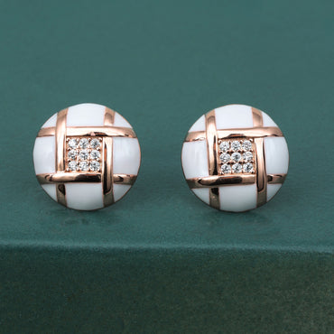 MAIRA Elegant made with 925 Sterling Silver with Rose Gold & CZ stones White Enamel Stud Earrings / Valentine gift for Women