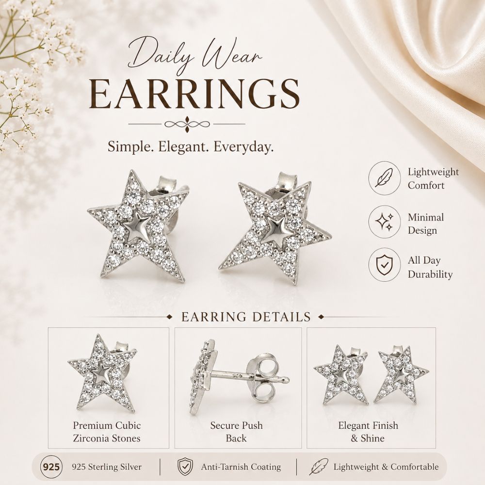 Star Design Shiny Crystal Daily Wear Earrings