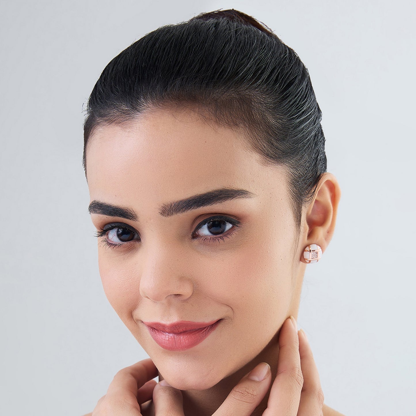 MAIRA Elegant made with 925 Sterling Silver with Rose Gold & CZ stones White Enamel Stud Earrings / Valentine gift for Women