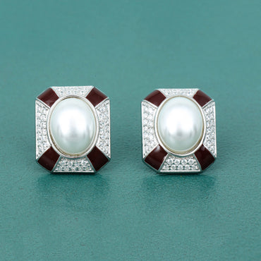 MAIRA Stunning Geometric Pearl & Enamel CZ stones Statement Earrings Set for Women