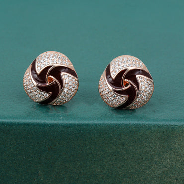 MAIRA Rose Gold Round 925 Sterling Silver Stud Earrings with Enamel & CZ stones