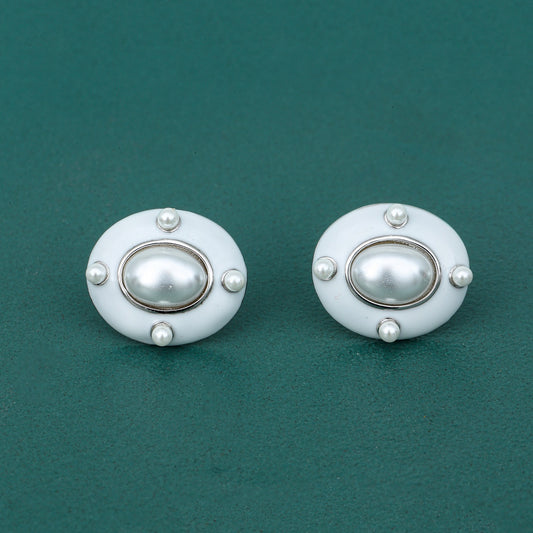 MAIRA Oval Pearl Enamel Sterling 925 Silver Premium Earrings