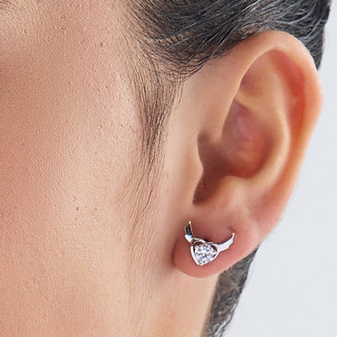 MAIRA 925 Sterling Silver Heart Stud Earrings with Devil Horns for Girls