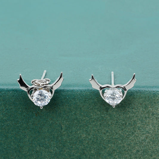 MAIRA 925 Sterling Silver Heart Stud Earrings with Devil Horns for Girls