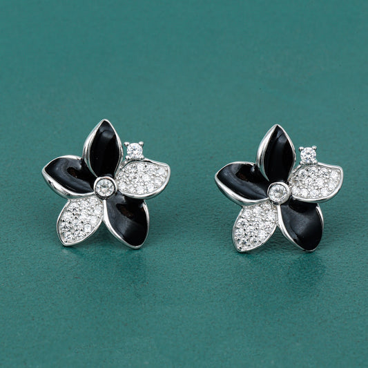 MAIRA 925 Sterling Silver Floral Enamel CZ stones Earrings