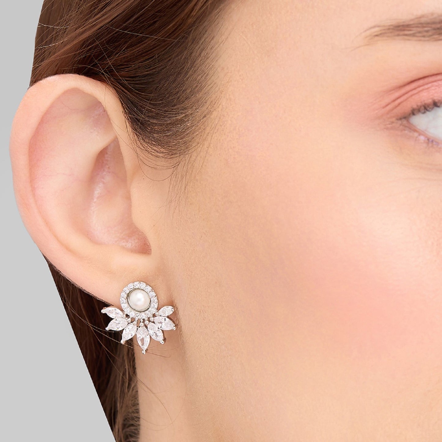 MAIRA made with Pearl Marquise Swiss Zirconia Floral 92.5 Sterling Silver Valentine Earrings Set for Women / Girls