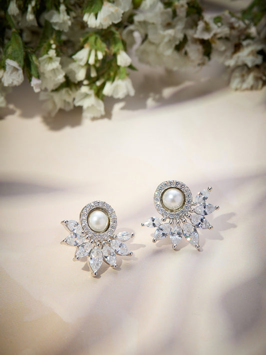 MAIRA made with Pearl Marquise Swiss Zirconia Floral 92.5 Sterling Silver Valentine Earrings Set for Women / Girls