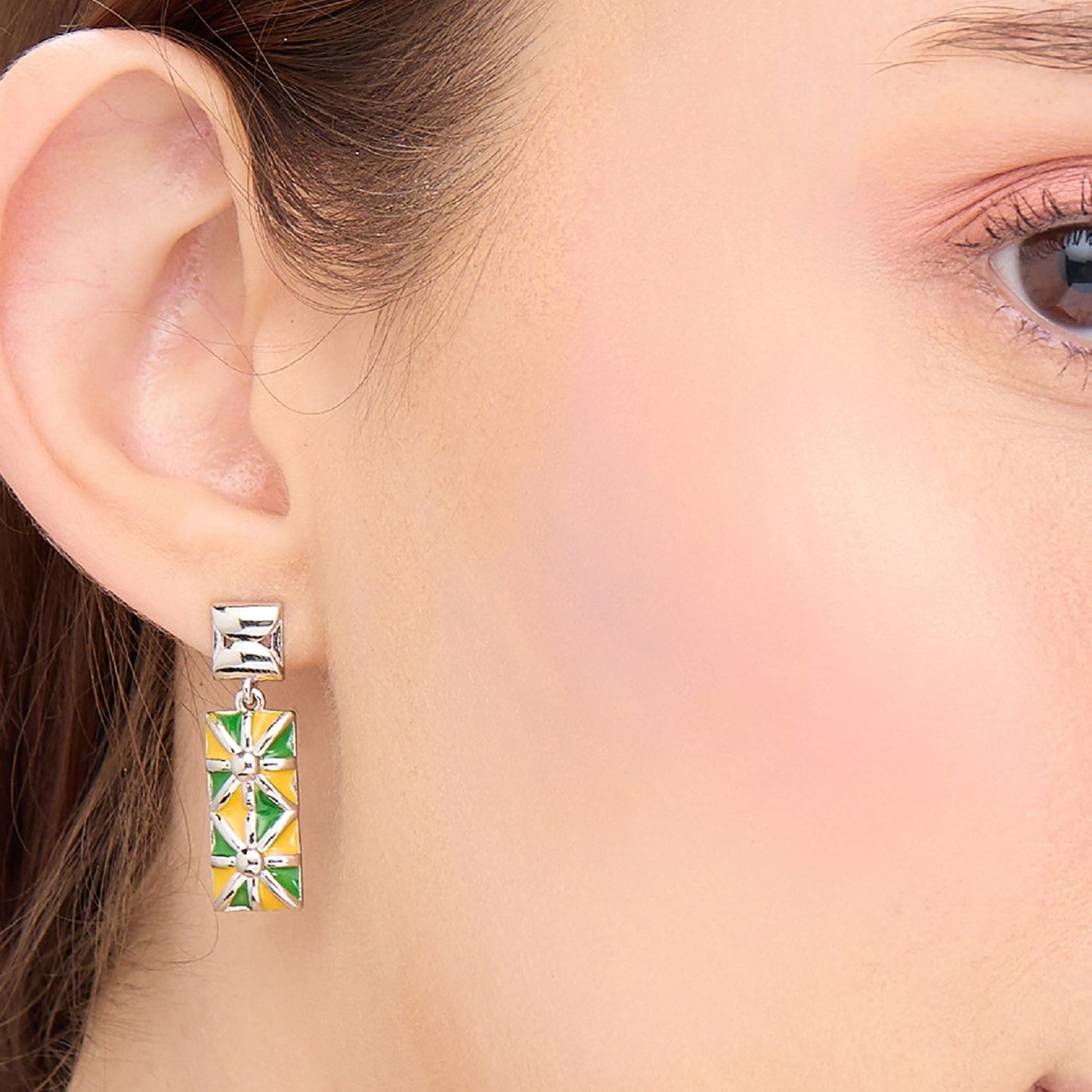 MAIRA 925 Sterling Silver Geometric Drop Earrings with Enamel Set for Girls / Women