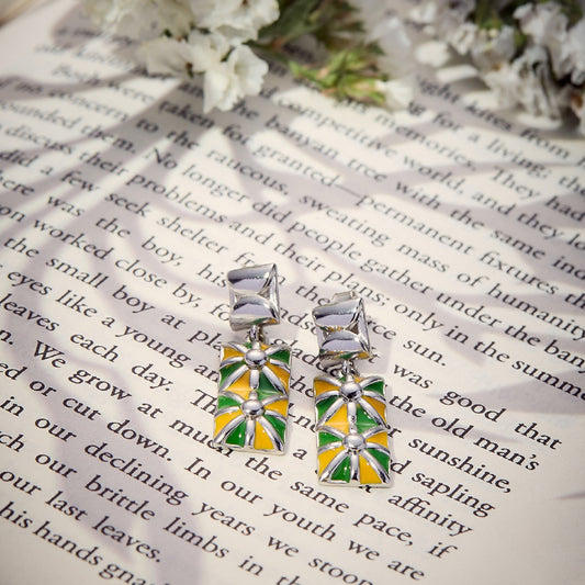 MAIRA 925 Sterling Silver Geometric Drop Earrings with Enamel Set for Girls / Women