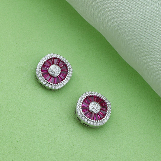 MAIRA Made with Ruby & Swiss Zirconia Exquisite Partywear 925 Sterling Silver Studs Earrings for Women / Girls