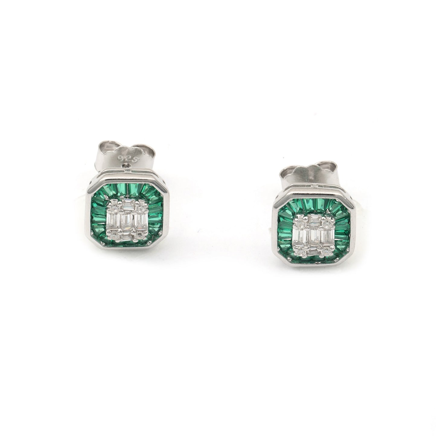 MAIRA Made with Emerald & Swiss Zirconia Elegant Partywear 925 Sterling Silver Studs Earrings for Women / Girls