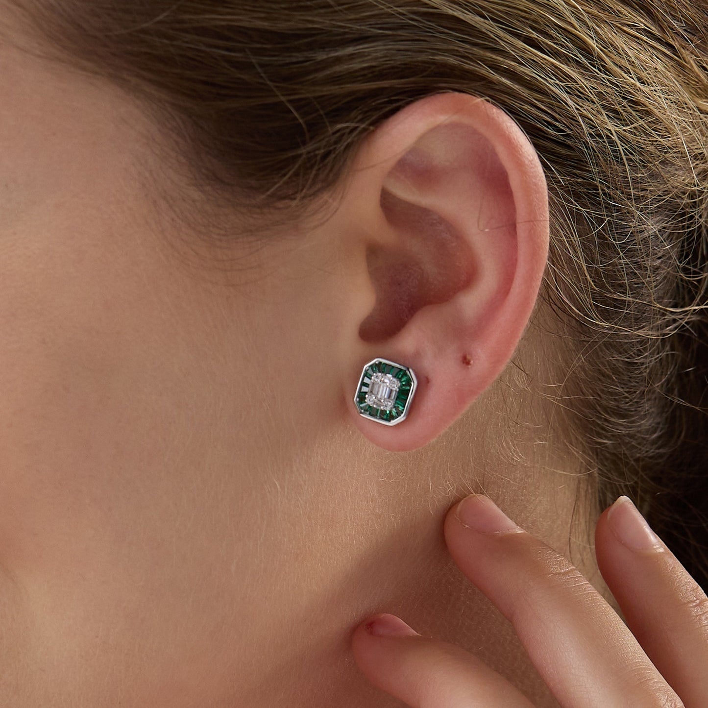MAIRA Made with Emerald & Swiss Zirconia Elegant Partywear 925 Sterling Silver Studs Earrings for Women / Girls