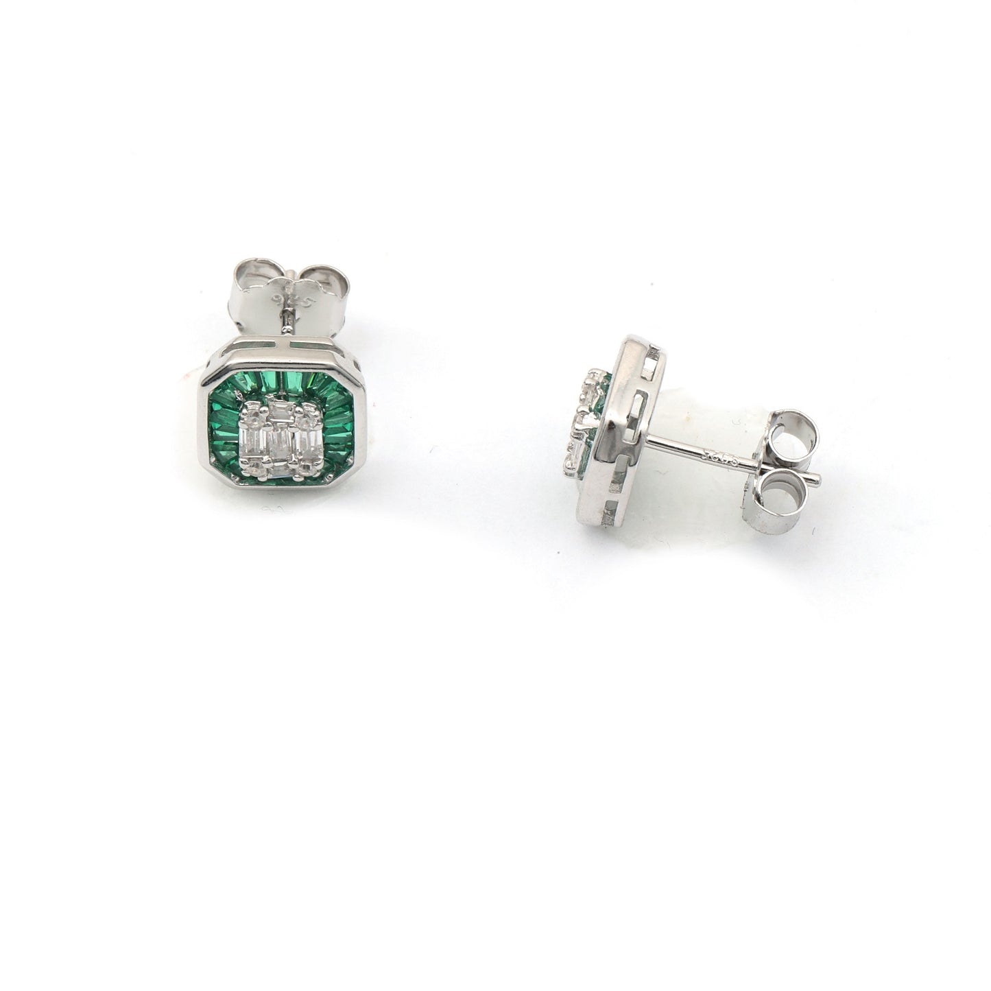 MAIRA Made with Emerald & Swiss Zirconia Elegant Partywear 925 Sterling Silver Studs Earrings for Women / Girls