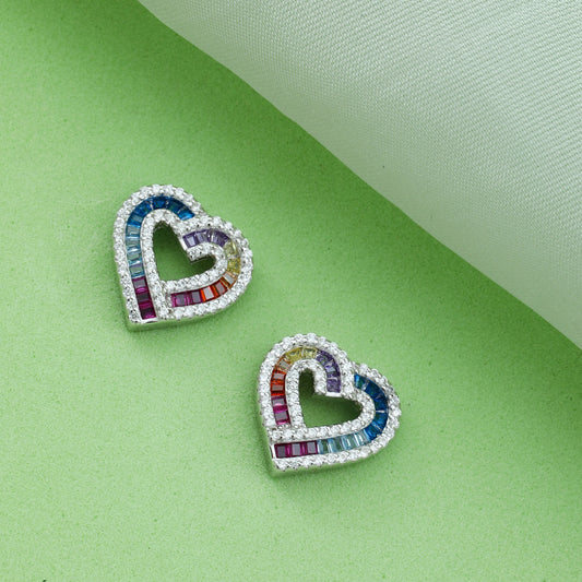 MAIRA multicolour Zirconia Heart Valentine Gifting 925 Sterling Silver Earrings Set for Women / Girls