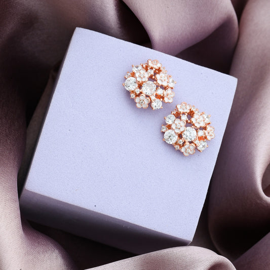 MAIRA Rose Gold Swiss Zirconia 925 Sterling Silver Floral Earrings for Women / Gifts for Girls