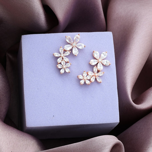 MAIRA Rose Gold Marquise Swiss Zirconia 925 Sterling Silver Floral Studs Earrings for Women / Gifts for Girls