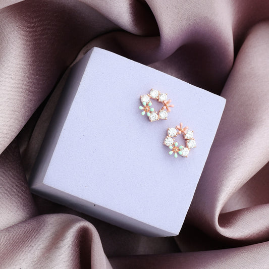 MAIRA Rose Gold Swiss Zirconia 925 Sterling Silver Floral Enamel Earrings for Women / Gifts for Girls