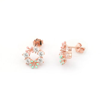 MAIRA Rose Gold Swiss Zirconia 925 Sterling Silver Floral Enamel Earrings for Women / Gifts for Girls