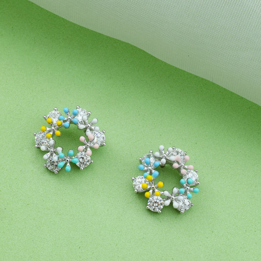 MAIRA Multicolour Enamel Floral 925 Sterling Silver Earrings Set for Women/Gift for Girls