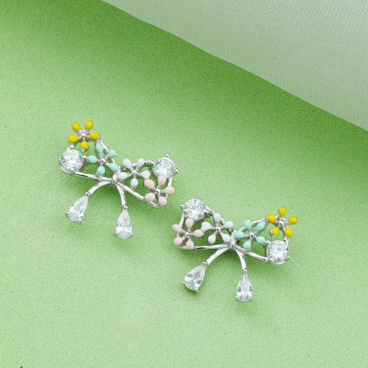 MAIRA Multicolour Enamel Floral 925 Sterling Silver Earrings Set for Women/Gift for Girls