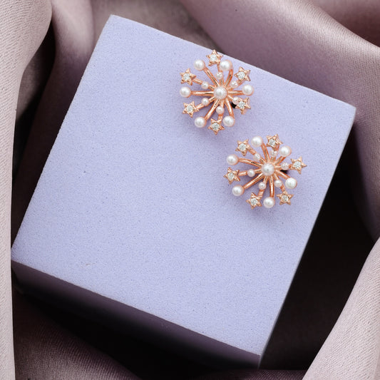 MAIRA Rose Gold Plated Shooting Star Pearl & Swiss Zirconia 925 Sterling Silver Earrings for Women / Girls